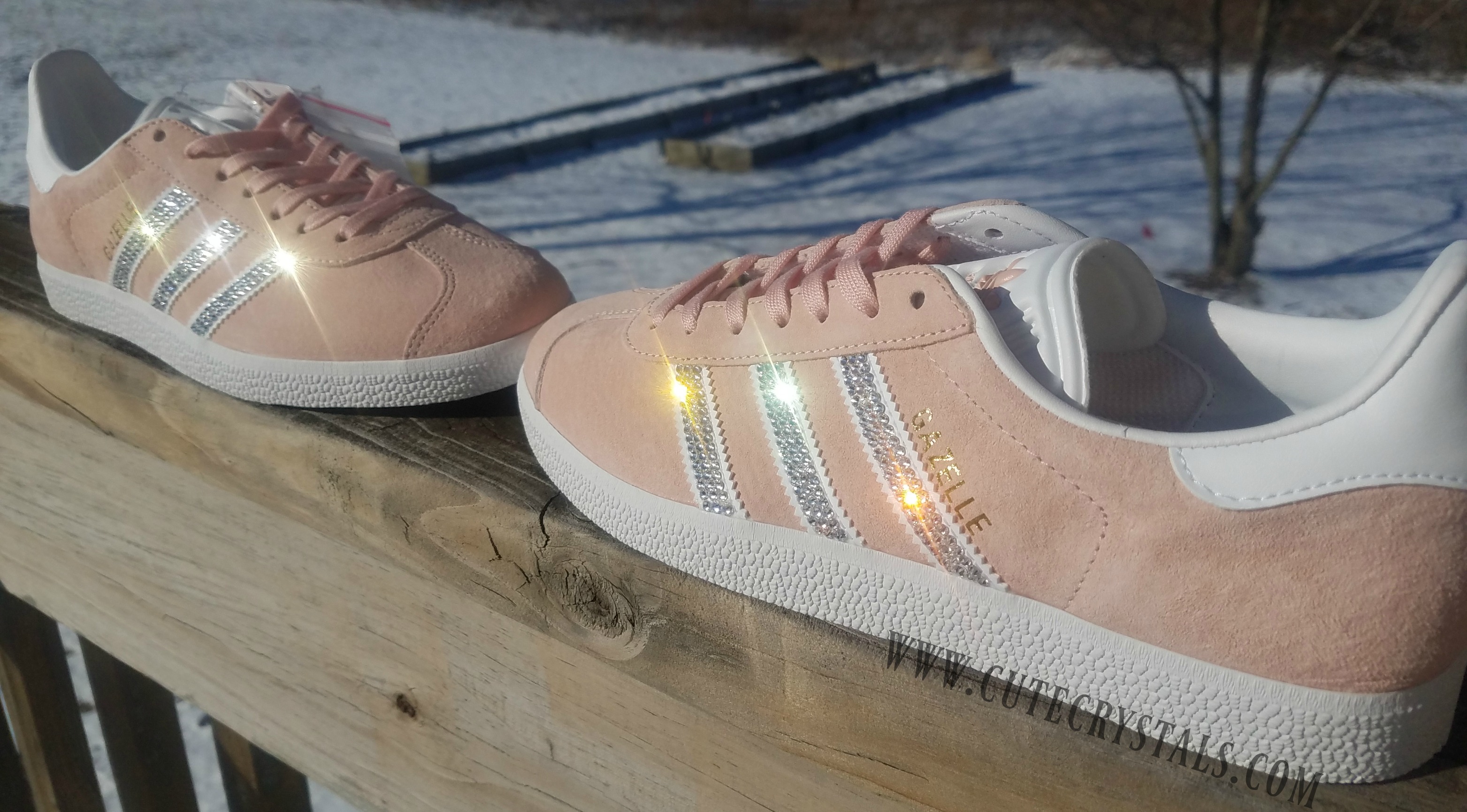 Bling Adidas Gazelle Shoe - Pink-white 